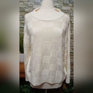 New MAURICES Large Ivory Checkerboard Crew‎ Neck Sweater Cottagecore Cozy